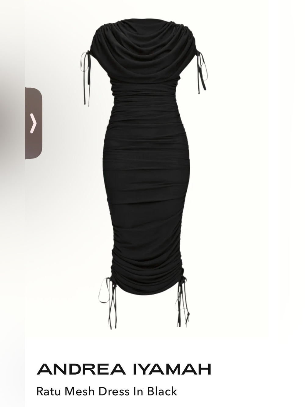 Andrea Iyamah Black Ruched Midi Dress with Drawstring Accents